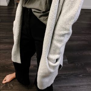 Long grey gray warm winter knit cardigan sweater